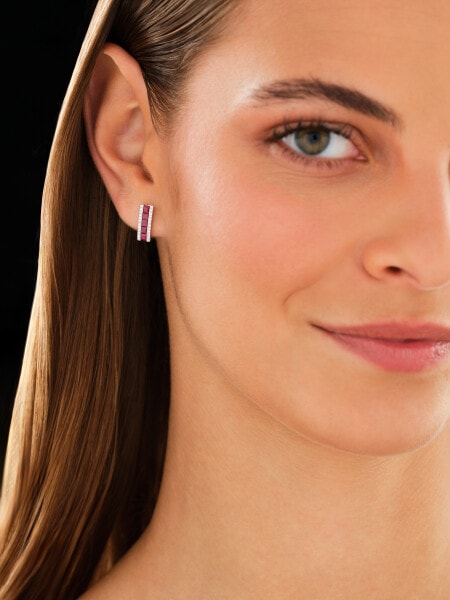 White gold earrings with brilliants and rubies - fineness 14 K