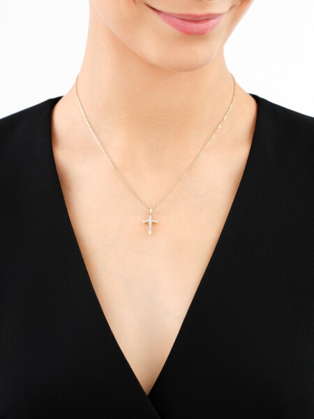 Zawieszka z żółtego złota z diamentami - krzyż - 0,05 ct - próba 375