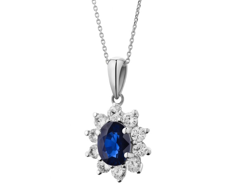 White gold pendant with brilliants and sapphire - fineness 14 K