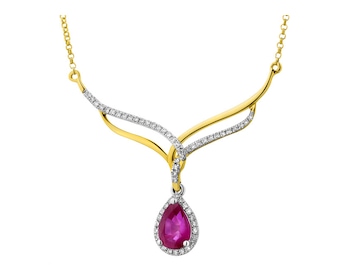 Yellow gold necklace with diamonds and ruby 0,16 ct - fineness 14 K