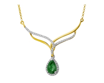 Yellow gold necklace with diamonds and emerald 0,17 ct - fineness 14 K