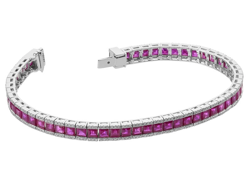 White gold bracelet with brilliants and rubies - fineness 14 K