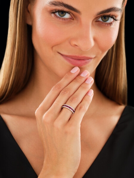 White gold ring with brilliants and rubies - fineness 14 K