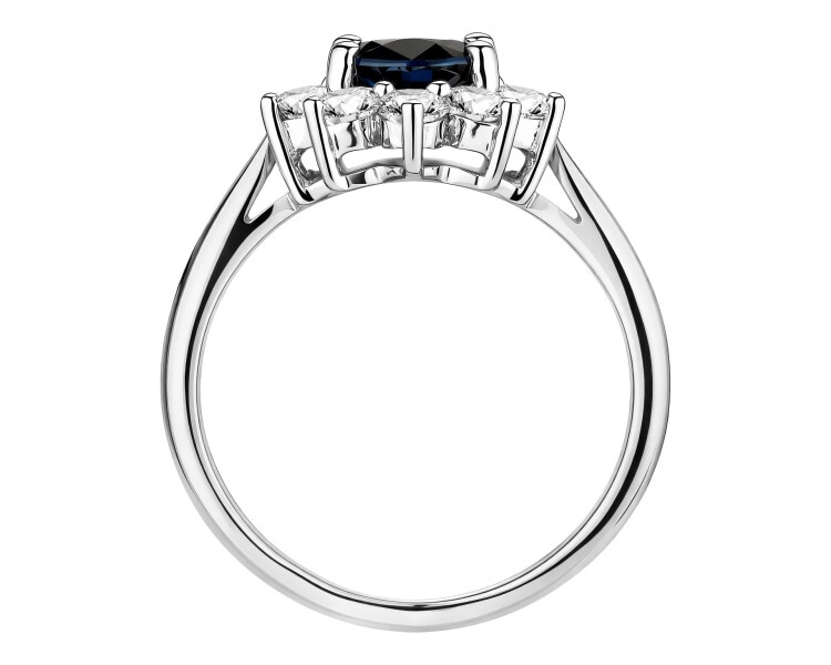 White gold ring with brilliants and sapphire - fineness 14 K