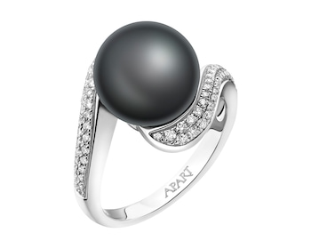 White gold ring with brilliants and Tahiti pearl - fineness 14 K