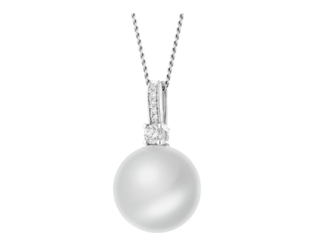 White gold pendant with brilliants and South Sea pearl - fineness 14 K