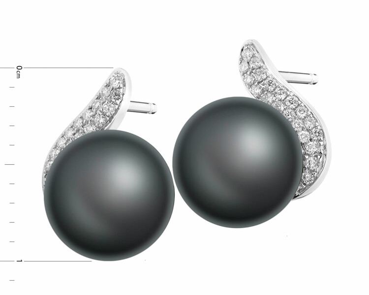 White gold earrings with brilliants and Tahiti pearls - fineness 14 K