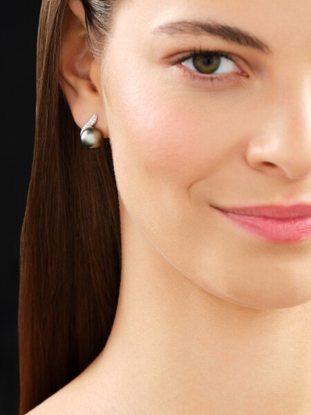 White gold earrings with brilliants and Tahiti pearls - fineness 14 K