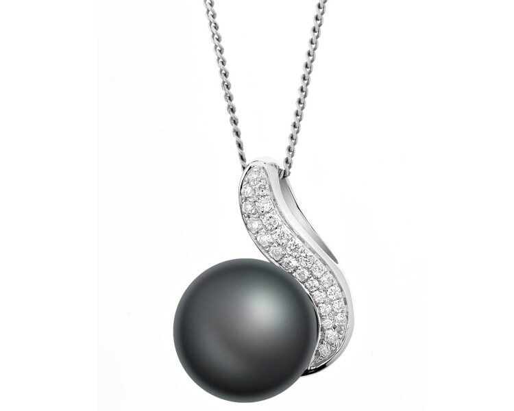 White gold pendant with brilliants and Tahiti pearl - fineness 14 K