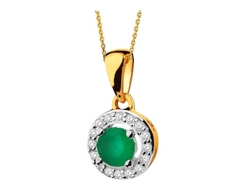 Yellow gold pendant with diamonds and emerald 0,08 ct - fineness 9 K