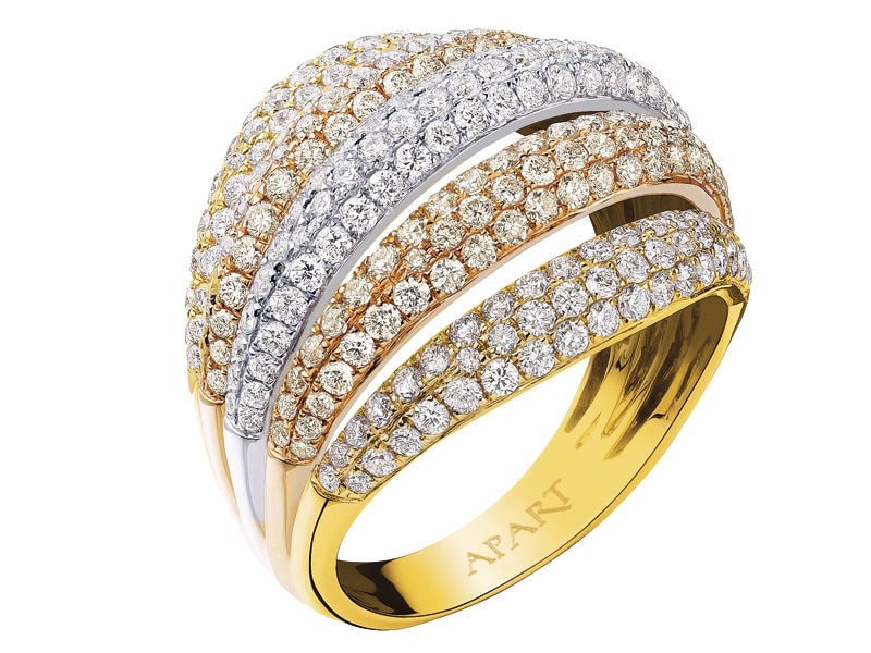 Ring of yellow, white and rose gold with brilliants 2,57 ct - fineness 14 K