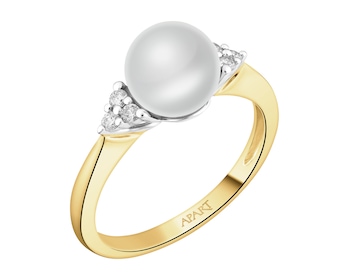 Yellow gold ring with brilliants and pearl - fineness 9 K