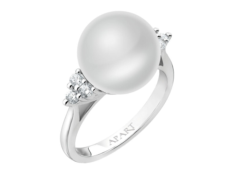 White gold ring with brilliants and South Sea pearl 0,24 ct - fineness 14 K