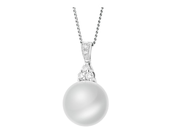 White gold pendant with brilliants and South Sea pearl 0,15 ct - fineness 14 K