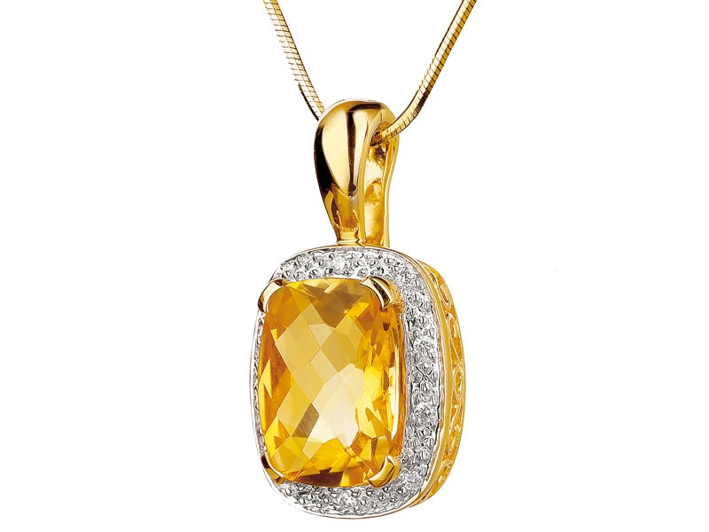 Yellow gold pendant with diamonds and citrine 0,05 ct - fineness 14 K