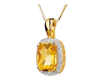 Yellow gold pendant with diamonds and citrine - fineness 14 K