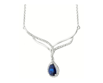 White gold necklace with diamonds and sapphire - fineness 14 K