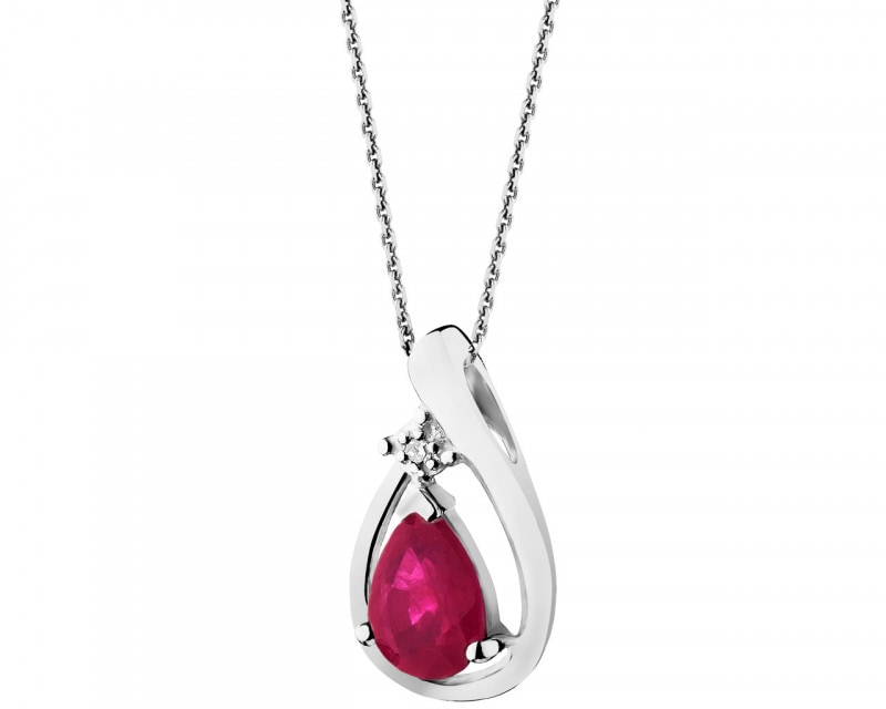 White gold pendant with diamond and ruby - fineness 14 K
