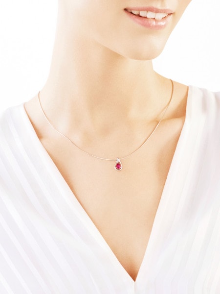 White gold pendant with diamond and ruby - fineness 14 K