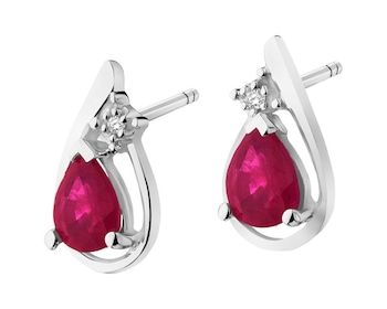White gold earrings with diamonds and rubies 0,008 ct - fineness 14 K