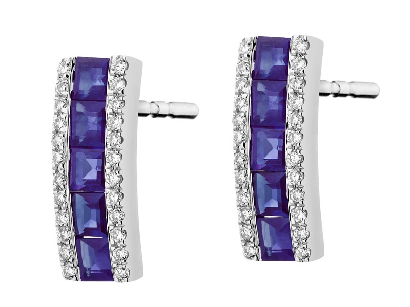 White gold earrings with brilliants and sapphires - fineness 14 K