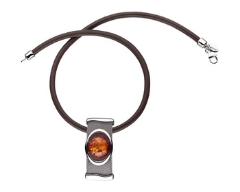 Silver necklace with stainless steel and amber
