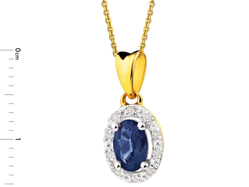 Yellow gold pendant with diamonds and sapphire - fineness 14 K