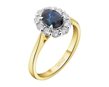 Yellow and white gold ring with brilliants and sapphire - fineness 14 K