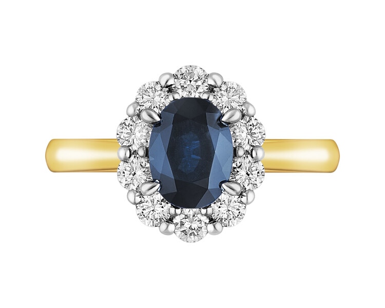 Yellow and white gold ring with brilliants and sapphire - fineness 585
