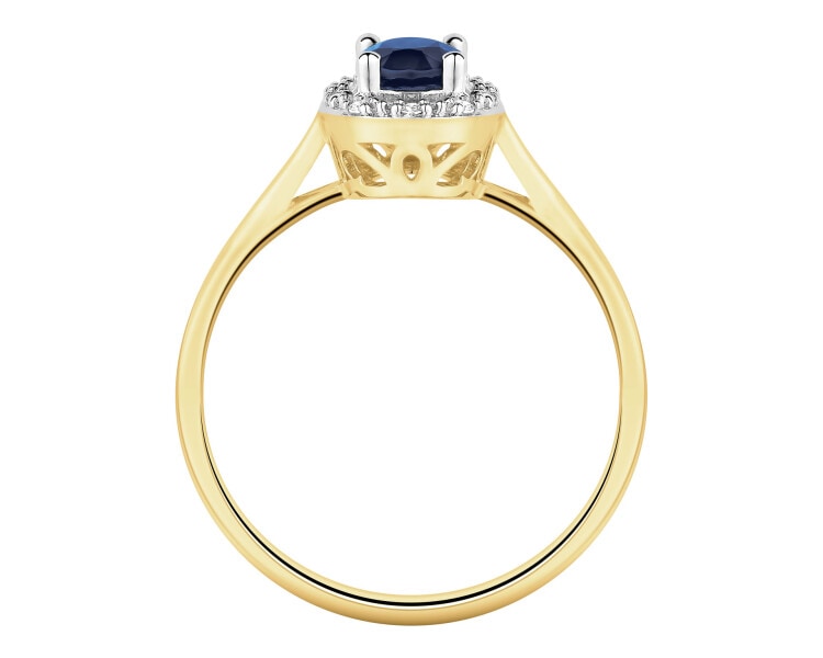 Yellow gold ring with diamonds and sapphire - fineness 14 K