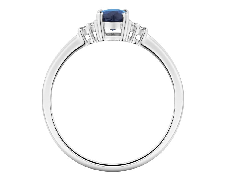 White gold ring with diamonds and sapphire - fineness 9 K