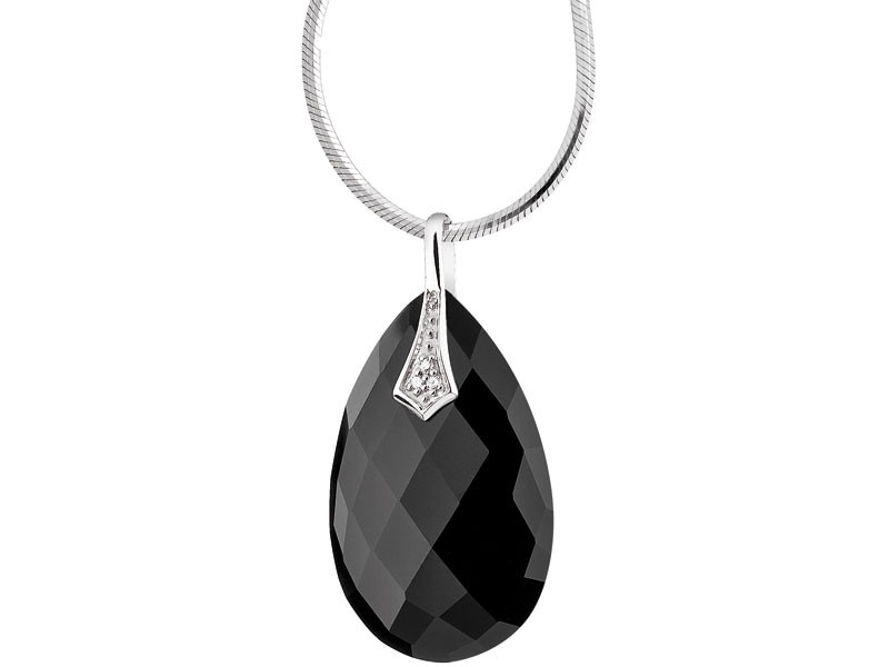 White gold pendant with diamonds and onyx - fineness 14 K