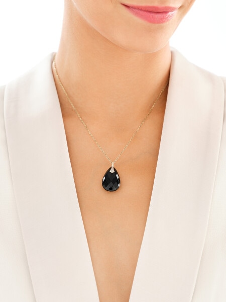 White gold pendant with diamonds and onyx - fineness 14 K