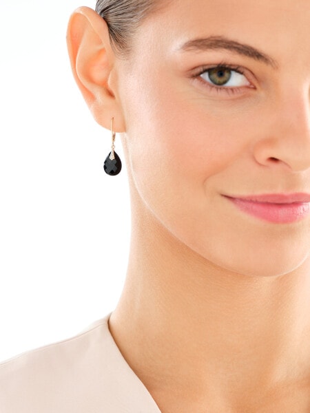 White gold earrings with diamonds and onyx - fineness 14 K