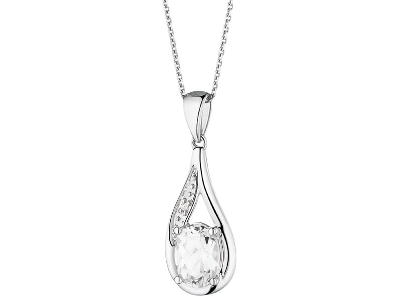 White gold pendant with diamond and topaz - fineness 14 K
