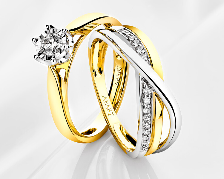 Yellow and white gold ring with brilliants - 0,06 ct - fineness 585