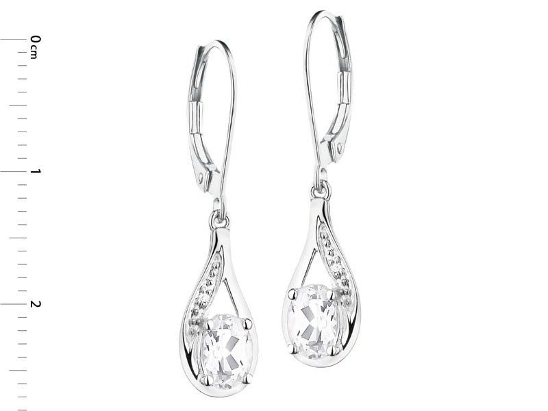 White gold earrings with diamonds and topazes - fineness 14 K