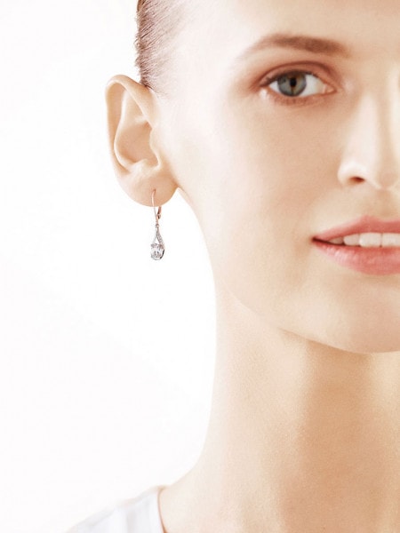 White gold earrings with diamonds and topazes - fineness 14 K