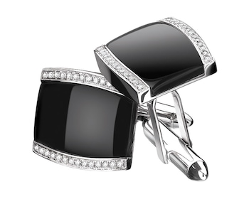 White gold cufflinks with diamonds and agates - fineness 14 K