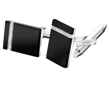 White gold cufflinks with diamonds and agates 0,06 ct - fineness 14 K