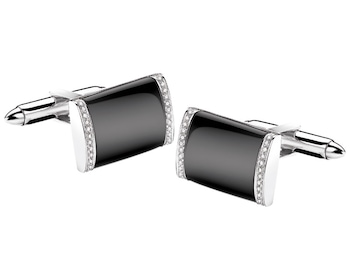 White gold cufflinks with diamonds and agates - fineness 14 K