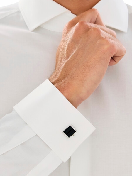 Manžetové knoflíčky z bílého zlata s diamanty a acháty - ryzost 585