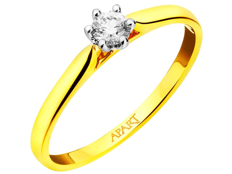 Yellow and white gold ring with brilliant 0,17 ct - fineness 585