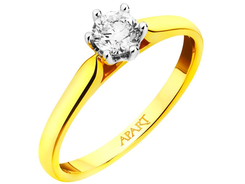 Yellow and white gold ring with brilliant 0,34 ct - fineness 585