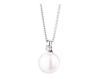 White gold pendant with diamond and pearl - fineness 14 K