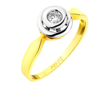 Yellow and white gold ring with brilliant 0,16 ct - fineness 14 K