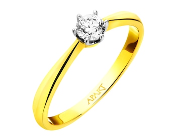 Yellow and white gold ring with brilliant 0,19 ct - fineness 14 K