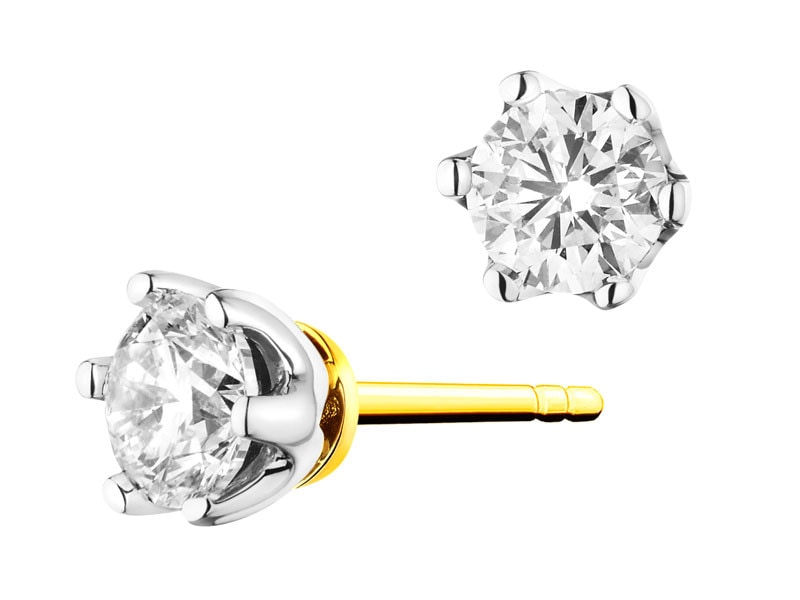 Yellow and white gold earrings with brilliants 0,35 ct - fineness 14 K