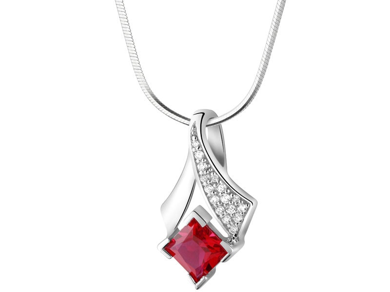 Silver pendant with cubic zirconias and synthetic corundum