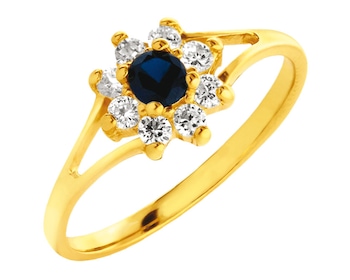 Zlatý prsten se syntetickým safírem a zirkonem 